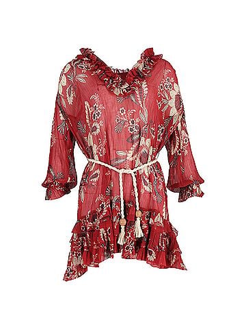 Zimmermann Zimmermann Floral Print Mini Ruffled Dress in Red Polyester (view 1)