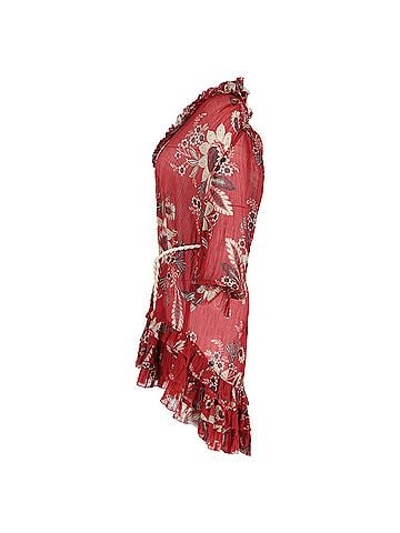 Zimmermann Zimmermann Floral Print Mini Ruffled Dress in Red Polyester (view 2)