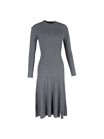 Maje Maje Long Sleeve Knitted Midi Dress in Grey Acrylic (view 1)