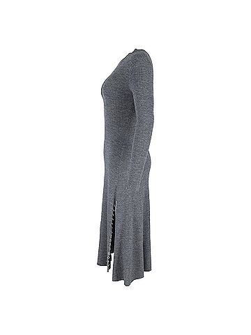 Maje Maje Long Sleeve Knitted Midi Dress in Grey Acrylic (view 2)