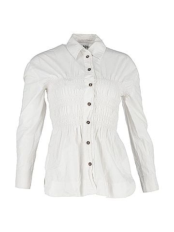 Ganni Ganni Shirred Long Sleeve Shirt in White Cotton (view 1)