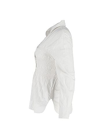 Ganni Ganni Shirred Long Sleeve Shirt in White Cotton (view 2)