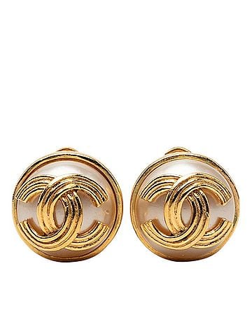 Chanel Chanel Coco Mark Vintage Earrings 94A Gold Faux Pearl Plated Women's CHANEL (view 1)