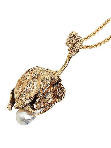 Christian Dior Christian Dior Dior Leaf Motif Chain Pendant Necklace, Gold Plated, Faux Pearl, Women's. (view 1)