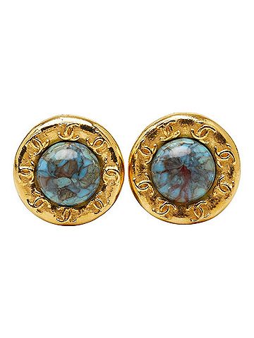 Chanel Chanel Coco Mark Vintage Round Earrings, Gold Blue Plated, Turquoise, Women's CHANEL (view 2)