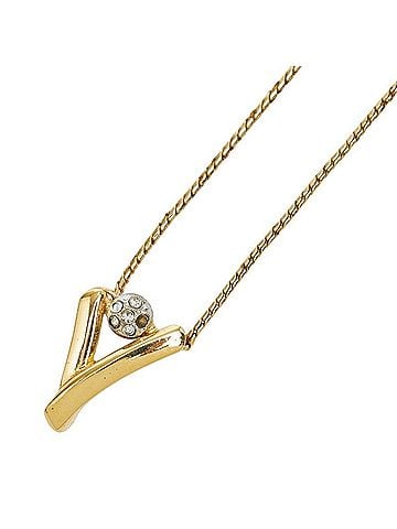 Yves Saint Laurent Yves Saint Laurent Saint Laurent Chain Pendant Necklace, Gold Plated, Rhinestones, Women's (view 1)