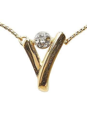 Yves Saint Laurent Yves Saint Laurent Saint Laurent Chain Pendant Necklace, Gold Plated, Rhinestones, Women's (view 2)
