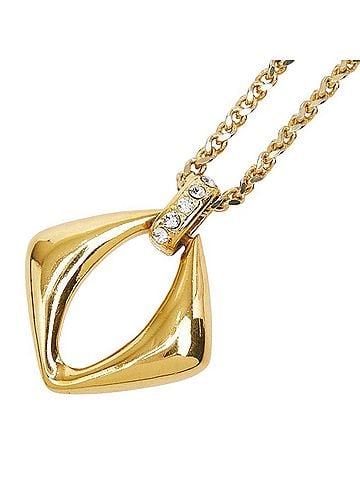 Yves Saint Laurent Yves Saint Laurent Saint Laurent Chain Square Pendant Necklace, Gold Plated, Rhinestone, Women's. (view 1)