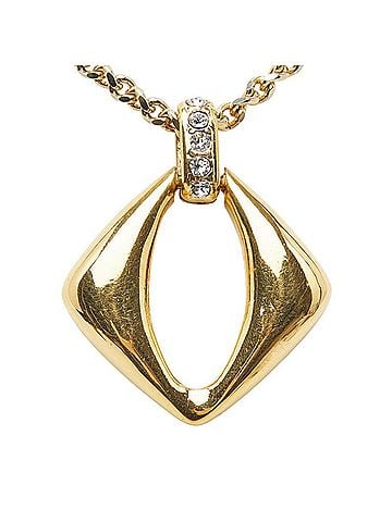 Yves Saint Laurent Yves Saint Laurent Saint Laurent Chain Square Pendant Necklace, Gold Plated, Rhinestone, Women's. (view 2)