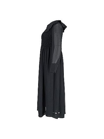 Ganni Ganni Smocked Bodice Midi Long Sleeve Dress in Black Polyester (view 2)