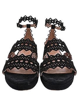 Alaïa Alaïa Laser Cut Open Toe Flat Sandals in Black Suede (view 2)