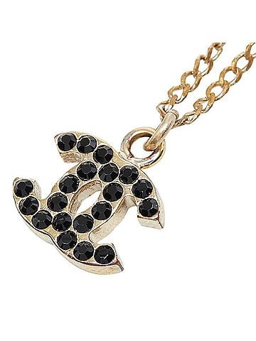 Chanel Chanel Coco Mark Necklace Pendant 07V Gold Black Plated Rhinestone Women's CHANEL (view 1)