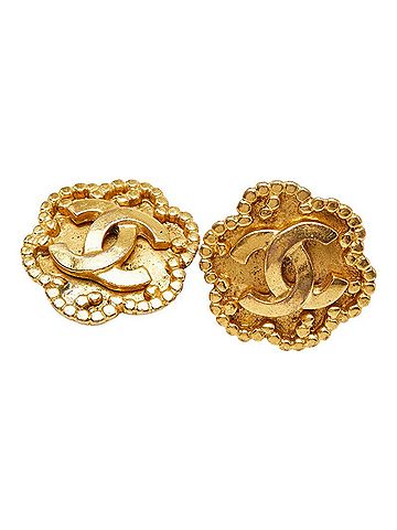 Chanel Chanel Coco Mark Flower Motif Vintage Earrings 96A Gold Plated Women's CHANEL (view 1)