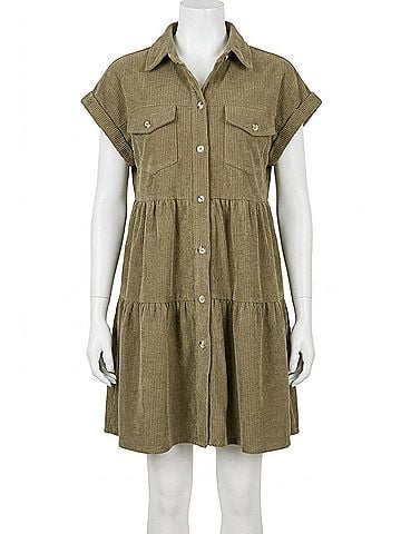 Andree by UNIT Missing Home Corduroy Dress in Olive (view 1)