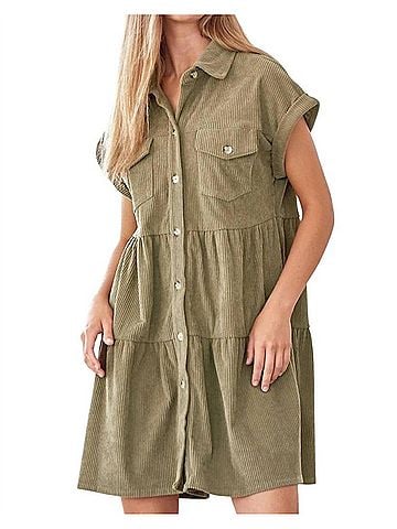 Andree by UNIT Missing Home Corduroy Dress in Olive (view 2)