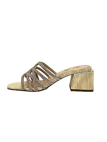 exe Women's Carmen Block Heeled Evening Sandal in Gold (view 2)