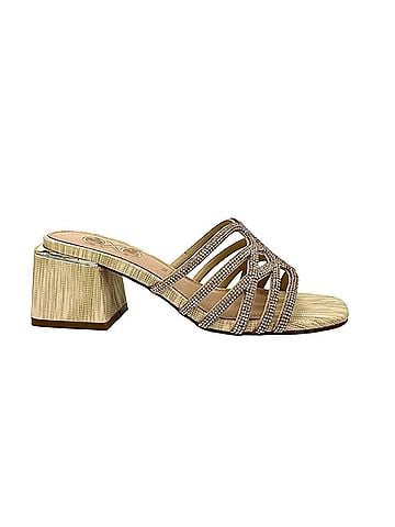 exe Women's Carmen Block Heeled Evening Sandal in Gold (view 1)