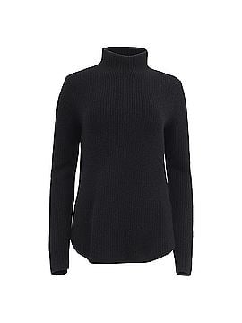 Theory Theory Ribbed-Knit Mock Neck Sweater in Black Cashmere (view 1)