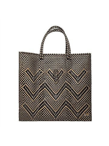 Lolas Collection Women's Medium Handmade Chevron Regular Strap Tote Bag in Black/Gold (view 1)