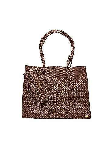 Lolas Collection Women's Travel Handmade Aztec Tote Bag With Clutch in Burgundy/Gold (view 2)
