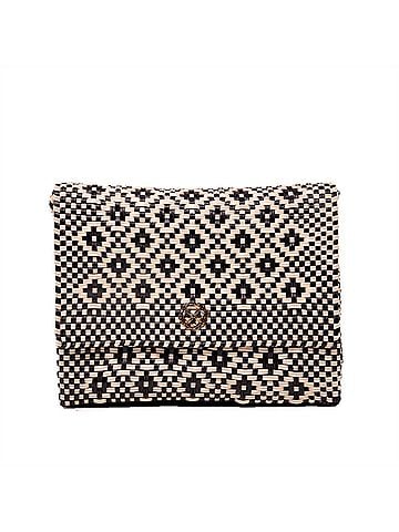 Lolas Collection Women's Handmade Aztec Long Metal Strap Crossbody Bag in Black/Beige (view 1)
