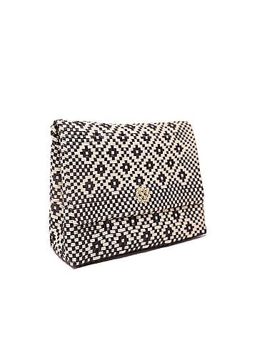 Lolas Collection Women's Handmade Aztec Long Metal Strap Crossbody Bag in Black/Beige (view 2)