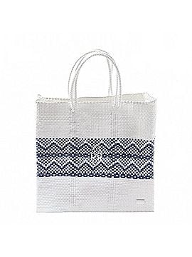 Lolas Collection Women's Medium Handmade Aztec Band Regular Strap Tote Bag in White/Blue (view 1)