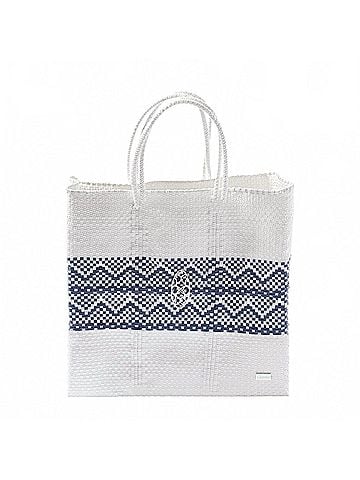 Lolas Collection Women's Medium Handmade Aztec Band Regular Strap Tote Bag in White/Blue (view 1)