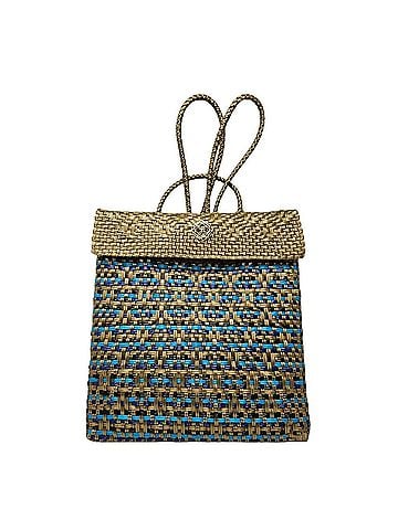 Lolas Collection Women's Medium Woven Backpack in Gold/Blue (view 1)