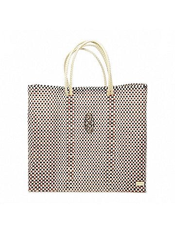 Lolas Collection Women's Medium Woven Checkered Regular Strap Tote Bag in Beige Multi (view 1)