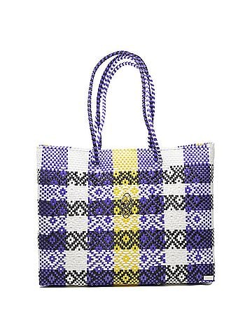 Lolas Collection Women's Travel Woven Tote Bag With Clutch in Purple/Yellow (view 1)