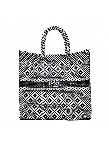 Lolas Collection Women's Medium Handmade Aztec Striped Regular Strap Tote Bag in Black/White (view 1)