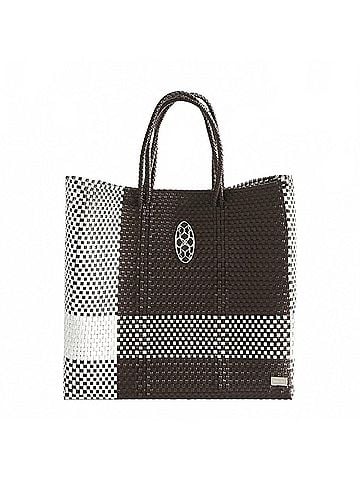 Lolas Collection Women's Medium Woven Shoulder Strap Tote Bag in Brown/White (view 1)
