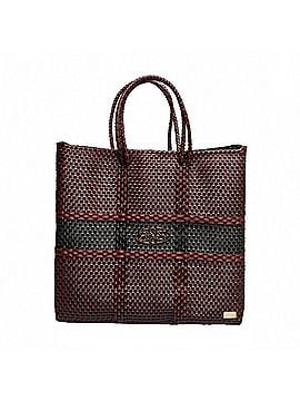 Lolas Collection Women's Medium Woven Stripe Regular Strap Tote Bag in Burgundy/Black (view 1)