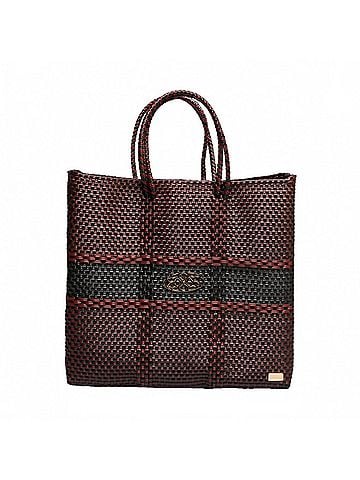 Lolas Collection Women's Medium Woven Stripe Regular Strap Tote Bag in Burgundy/Black (view 1)