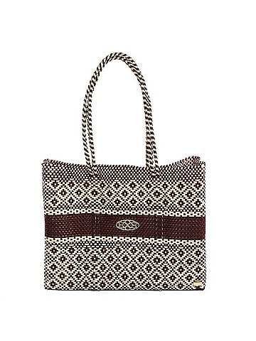 Lolas Collection Women's Travel Handmade Aztec Stripe Tote Bag With Clutch in Burgundy/Beige (view 1)