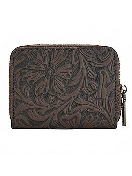 Wrangler Jeans Co Tooled Zip-Around Wallet in Coffee (view 1)