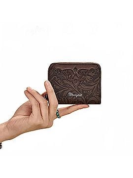 Wrangler Jeans Co Tooled Zip-Around Wallet in Coffee (view 2)