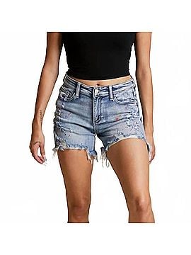 Judy Blue Mid-Rise Rainbow Paint Splash Cut Off Shorts in Blue (view 2)