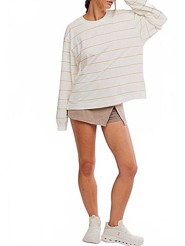 Free People Printed Hustle Layer Awning Long Sleeve Top in Striped Ivory (view 2)