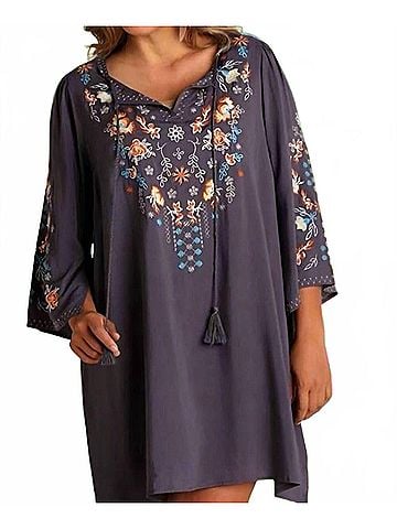 Umgee Embroidered Shift Dress - Plus in Slate (view 2)