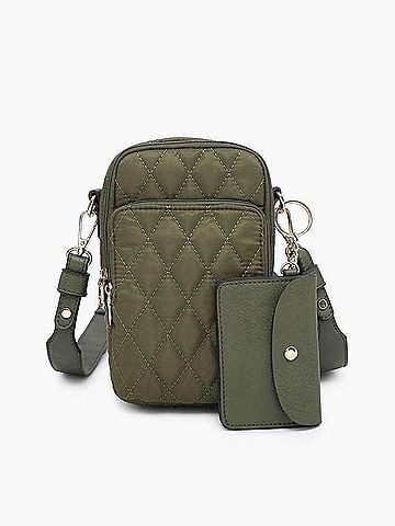 JEN & CO. Women's Parker Quilted 3 Compartment Crossbody Bag With Pouch in Olive (view 1)