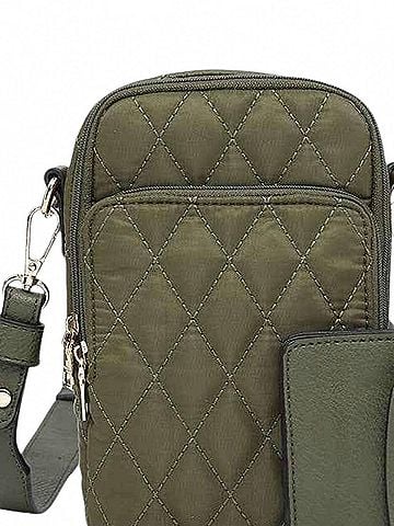 JEN & CO. Women's Parker Quilted 3 Compartment Crossbody Bag With Pouch in Olive (view 2)
