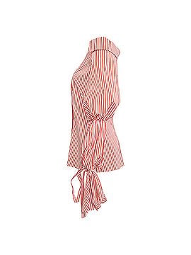 Caroline Constas Caroline Constas Margaret Off-the-Shoulder Striped Poplin Shirt in Red Cotton (view 2)