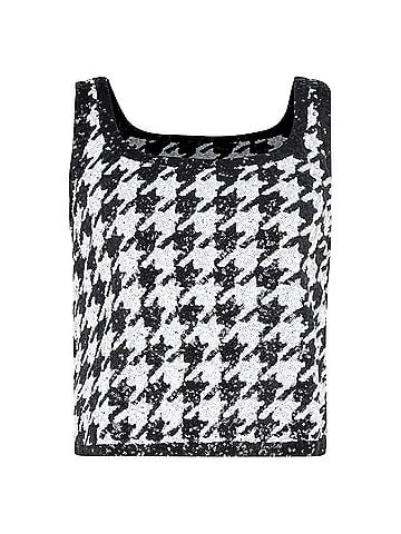 Ralph Lauren Lauren Ralph Lauren Houndstooth Sequined Sleeveless Top in Black and White Cotton (view 1)