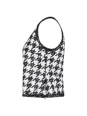 Ralph Lauren Lauren Ralph Lauren Houndstooth Sequined Sleeveless Top in Black and White Cotton (view 2)