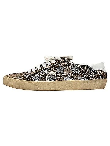 Saint Laurent Saint Laurent Court Classic Cracked Star Sneakers in Metallic Gold Leather (view 2)
