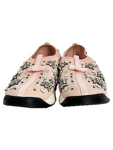 Christian Dior Dior Fusion Crystal-Embellished Slip-On Sneakers in Pink Polyester (view 2)