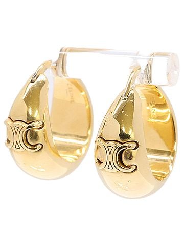 Céline CELINE Triomphe Bold Hoop Earrings, Gold, Women's (view 2)