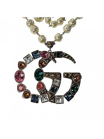 Gucci Gucci GG Logo Necklace, Faux Pearl, Colored Stone, Women's (view 1)